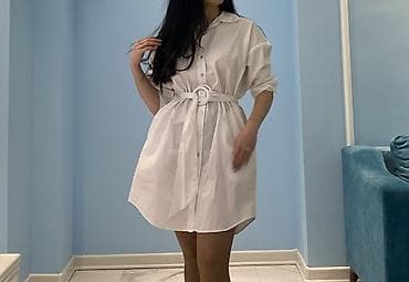 Ağ rəngli köynək-paltar Cemi 1 defe geyinilib. - Model: Diz üstü — 2