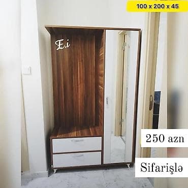 1 qapı, Güzgülü, Qəhvəyi, Digər material, Açılan, Düz dolab