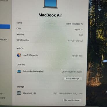 macbook qiymeti: Б/у Apple MacBook, 13.3 ", Apple M1, 256 ГБ, Платная доставка, Доставка в районы, Самовывоз — 2