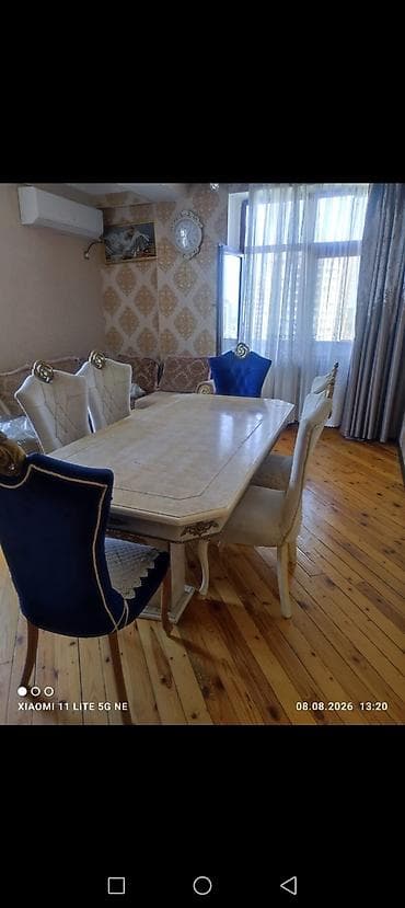 balkon stul: Qonaq otağı üçün, İşlənmiş, Dördbucaq masa, 6 stul — 1
