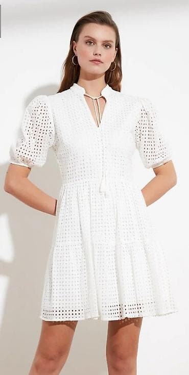 xonca bezedilmesi: Ağ rəngli broderiya (eyelet) detallar ilə mini don - Material — 2