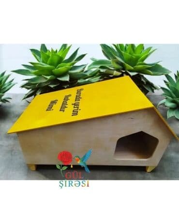 купить домик для кота: Taxta pişik evi – “Burada yerim rahatdır” yazılı - Material — 15