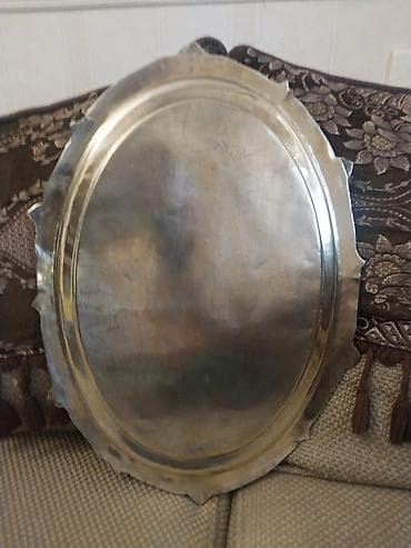 Oval metal servis qabı/tray - Material: Metal (gümüşü rəng) — 2