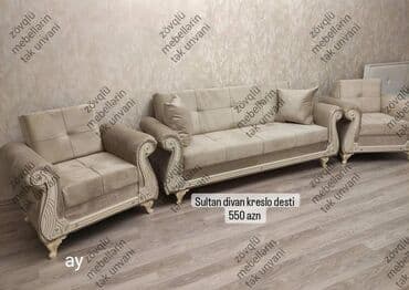 Divan və kreslo dəstləri: Yeni, Klassik divan, 2 kreslo, Divan, Bazasız — 2