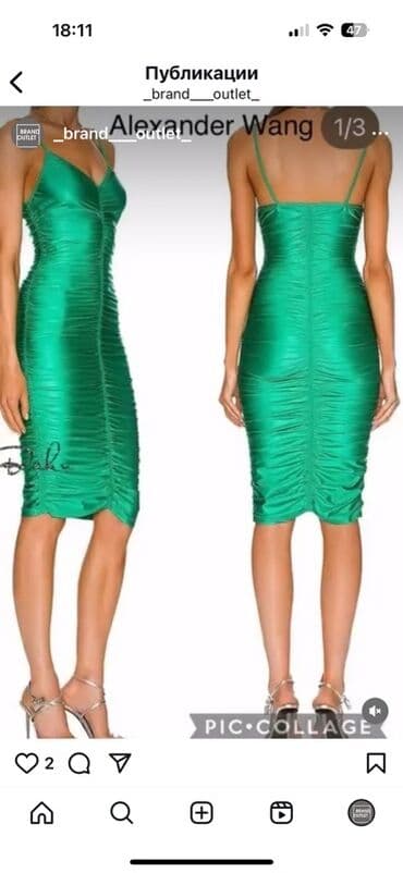 Alexander Wang original yaşıl atlas görünüşlü büzgülü midi don s