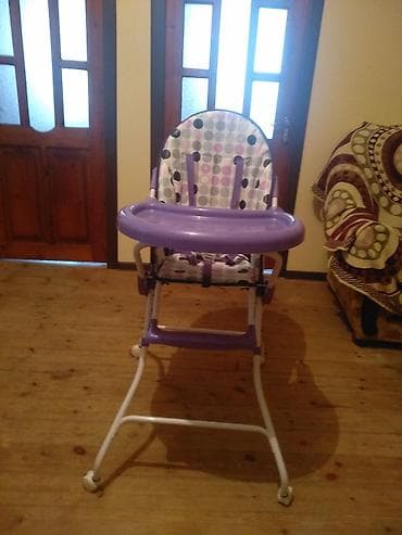 usaq stolu: Uşaq yemək stulu - Rəng: bənövşəyi və ağ, naxışlı oturacaq - Geniş — 1