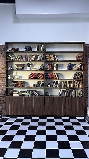 Kitab rəfişkaf. Yenidir, sadəcə çəkiliş üçün bir dəfə dekor kimi