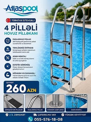🏊 AtlasPool 4 Pilləli Hovuz Pilləkəni 🇹🇷 Hovuzunuza təhlükəsiz və