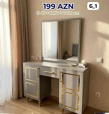 Gözəllik masası və böyük güzgü dəsti - Ölçülər: D 40 × H 170 × U 120