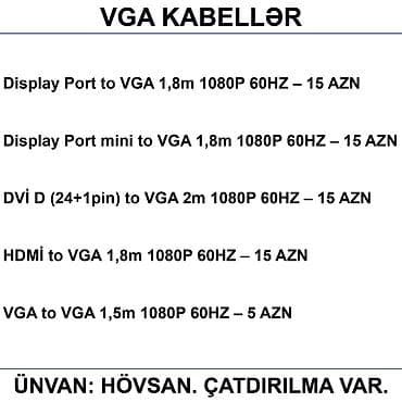 pentium komputer: HDMİ DVİ VGA Display Port Type-C USB Kabellər 📍Ünvan: Bakı şəh — 5