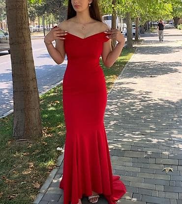 Qırmızı mərasim geyimi – mermaid kəsim - Rəng: parlaq qırmızı - — 1