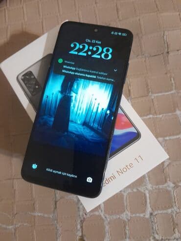 redmi qulaqciq: Redmi Note 11 – mavi rəng - Qutu və aksesuarları görünür - 6.43" — 4