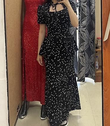 don: Qara rəngli, ağ xallı maxi don - Naxış: xırda-ağ xallı (polka-dot) - — 1