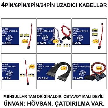 nvidia shield: 4/6/8/12/24pin/Molex/SATA Kabellər 📍Ünvan: Bakı şəh, Suraxanı ray — 9