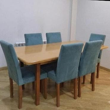 Qonaq otağı üçün, İşlənmiş, Açılan, Dördbucaq masa, 6 stul — 1