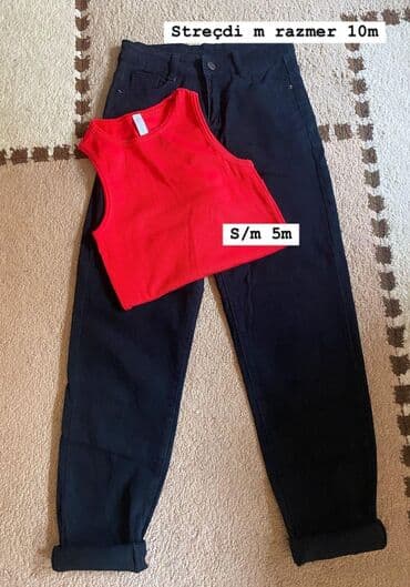 M razmerdə streç cins şalvar və S/M razmerdə qırmızı rəngdə idman lalafo.az -da M razmerdə streç cins şalvar və S/M razmerdə qırmızı rəngdə idman