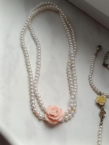 mirvari qizil komplekt: İnci bəzək dəsti - Zərif süni inci dənəciklərindən hazırlanmış 2qat — 2