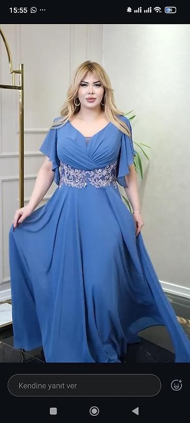 uzun corab: Mavi rəngdə zərif ziyafət/libas - Model: A-kəsim, uzun ətəkli, axıcı — 1