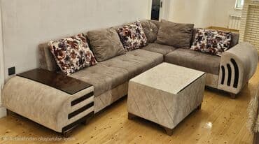 Künc divan dəsti - Model: L formalı künc divan + pouf/çay masası -