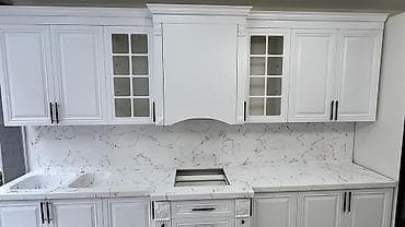 Sifarişlə ofis mebeli: Mətbəx üçün süni mərmər stolüstü və arxa panel (fartuk) – ölçüyə uyğun — 3