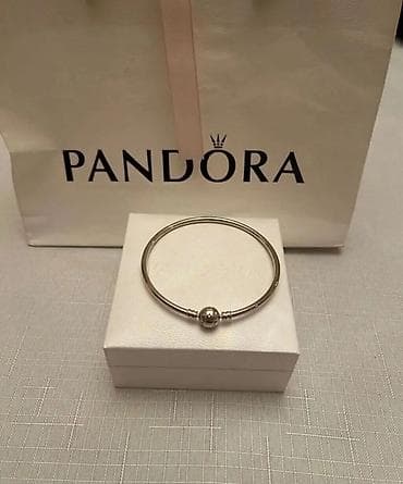 Бижутерия: Pandora bərk qolbaq – gümüş rəngdə, klassik sfera-klips qapaqlı model — 2