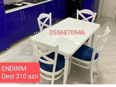 ders masaları: Mətbəx üçün, Yeni, Açılmayan, Dördbucaq masa, 4 stul — 1