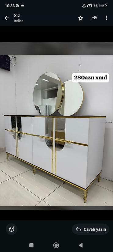 ayna qapi: Ayna dəsti ilə konsol şkaf - Rəng: ağ korpus, qızılı dekor xətləri və — 1