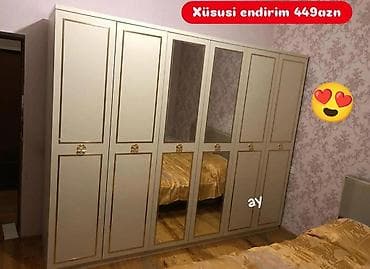absifka taxta: Yeni, 6 qapı, Güzgülü, Bej, Digər material, Açılan, Düz dolab — 1