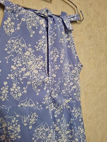 don modeleri: Mavi rəngli, uzun yay donu - Naxış: ağ çiçək printi - Model: halter — 5