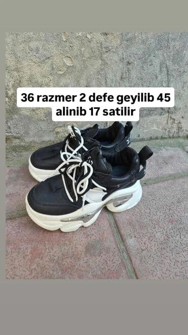 женские белые кеды: Размер: 36, цвет - Черный, Новый — 1