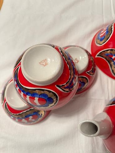 piyalə: Çay dəsti, rəng - Qırmızı, Farfor — 6