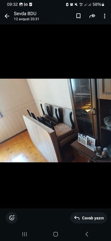 письменный стол с полками: Qonaq otağı üçün, İşlənmiş, Açılmayan, Dördbucaq masa, 6 stul — 1