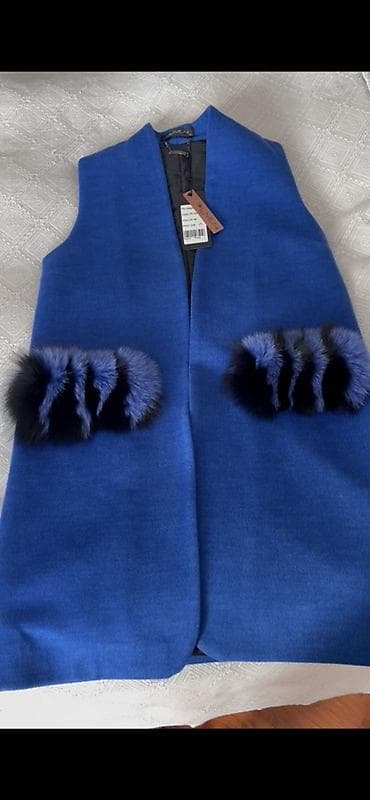 qadin alt geyim: Qadın uzun jilet – elektrik-mavi rəngdə - Model: yaxasız, düz kəsim — 3