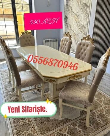 uşaq stol stul: Qonaq otağı üçün, Yeni, Açılmayan, Dördbucaq masa, 6 stul — 10