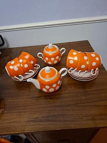 divar sekilleri: Çay dəsti, rəng - Narıncı, Keramika — 1