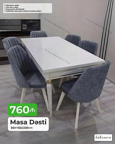kohnə stul: Masa Dəsti – 6 stullu, açılan mexanizmli - Ölçülər: 90 × 160/200 sm — 1