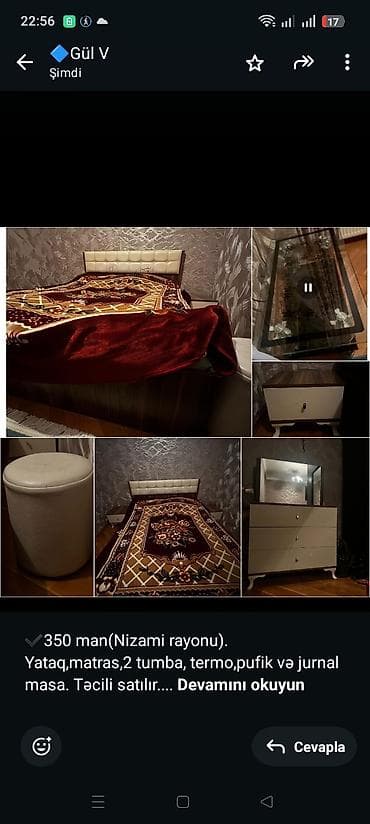 taxt kravati: ✔️350 man(Nizami rayonu). Yataq,matras,2 tumba, termo,pufik və jurnal — 1