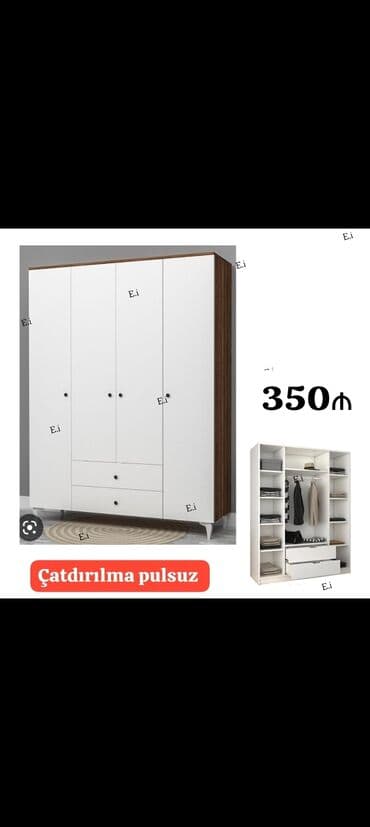 ikinci əl şkaf: Yeni, 4 qapılı Düz dolab, Dolab-asılqan — 2