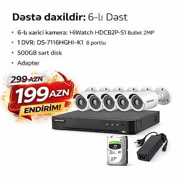 6-lı Təhlükəsizlik Kamera Dəsti Dəstəyin tərkibi: - 6 ədəd xarici