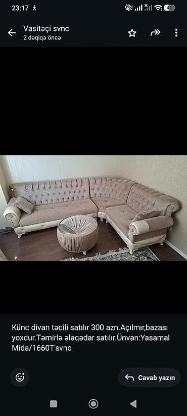 Divanlar: Künc divan, Açılmayan, Bazasız — 1