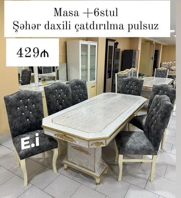 Qonaq otağı üçün, Yeni, Açılmayan, Dördbucaq masa, 6 stul