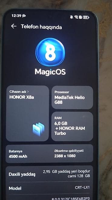 tecno spark 20c: Honor X8a, 128 GB, rəng - Mavi, İki sim kartlı — 3
