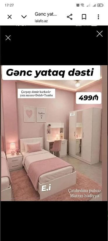 kitab skafi: Gənc yataq dəsti Tərkibi: - Dəmir karkaslı çarpayı - Yazı masası — 1