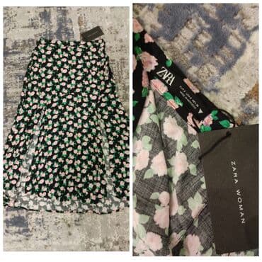 çəhrayı qadın ətəkləri: Zara razrezli midi etek s razmer YENİ etiketi üzerinde — 1