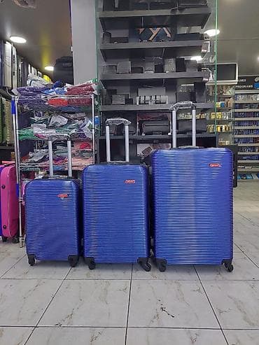 Səyahət çemodan dəsti – 3 ölçü, mavi rəng - Korpus: sərt gövdə