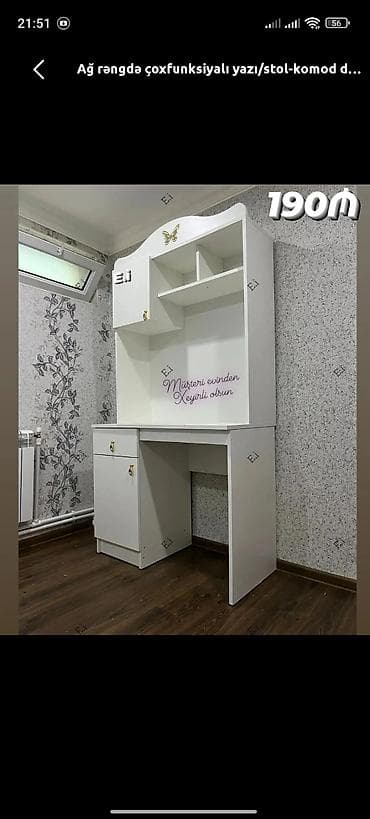 stol nədir: Ağ rəngdə çoxfunksiyalı yazı/kompüter masası-komod. Xüsusiyyətlər: - — 1