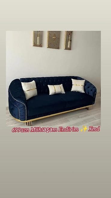 Qranat-mavi rəngdə, zərif qızılı detallarla işlənmiş üçnəfərlik dəbli