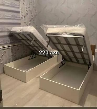 Çarpayılar: Qaldırılan mexanizmalı taxta bazalar – 1 nəfərlik ölçü. - Yuxarıdan — 1