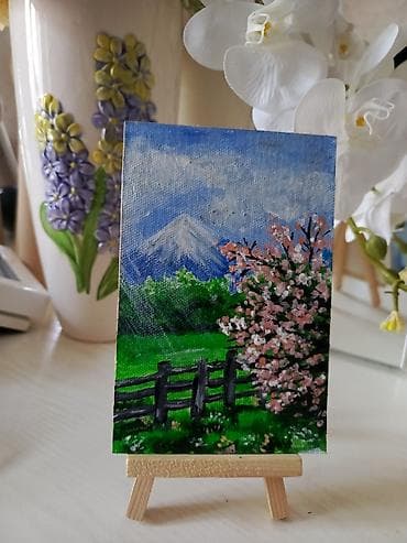 papaq şəkiləri: Mini yağlı boya tablolar dəsti - Mövzu və kompozisiya: 1) Şüşə — 4