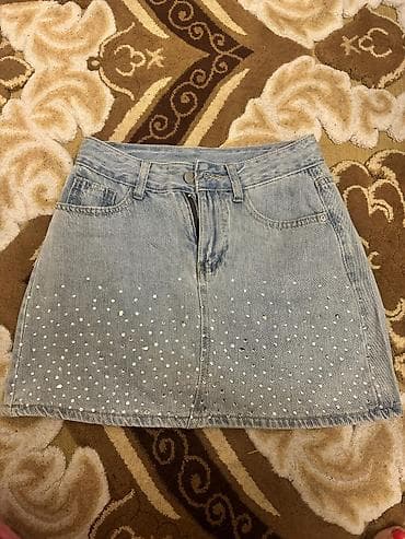 alt geyim: Cins mini ətək yep yeni - Material: açıq mavi denim - Dizayn: ön — 1